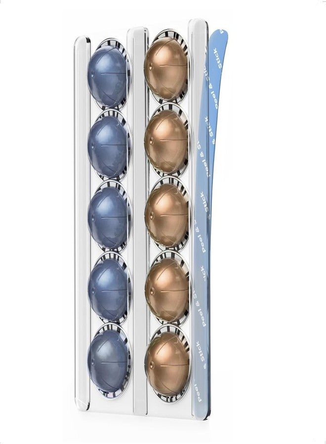 GALVANOX Wall Mounted Holder for Nespresso Vertuo Pods Organizer, 10 Capsule Stick On with Adhesive Backing - Low Profile Vertuoline Wall Mount, Under Cabinet (Clear Acrylic) - Image 1